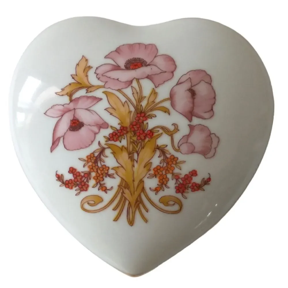 Heart Trinket‎ Jewelry Box Dish Lid Ceramic Flowers Floral Gift Leart Brazil.